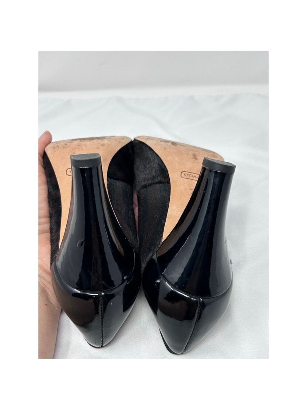 Coach Poppy Black Calf Hair Tiger Stripe Patent Pumps 7.5 Purple Insole - Picture 9 of 10